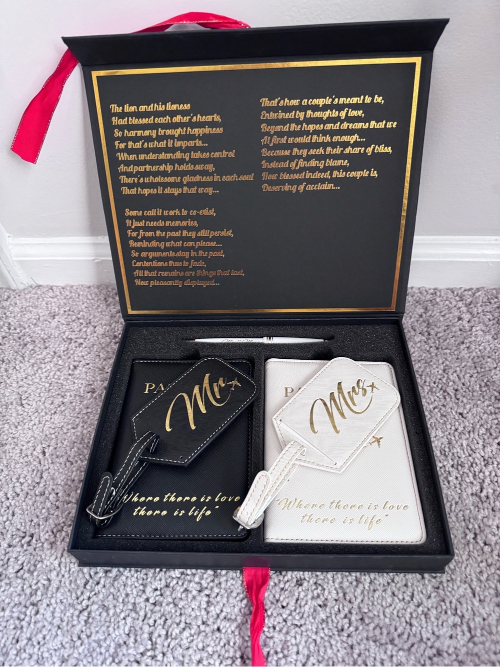 Mr & Mrs Passport Cover Set – Black and White with Gold Accents